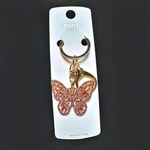 Pink Rhinestone Butterfly Keychain